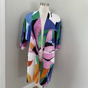 Chicos Womens Large Open Front Floral Summer Romance‎ Tropical Midi Cardigan